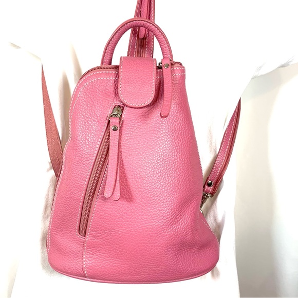 VERA PELLE Pink Leather Mini Backpack Purse - Picture 2 of 11
